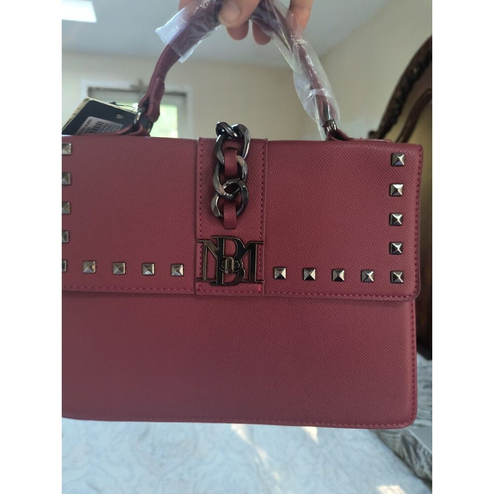 NWT Badgley Mischka Burgundy Red Studded Crossbody Satchel Handbag